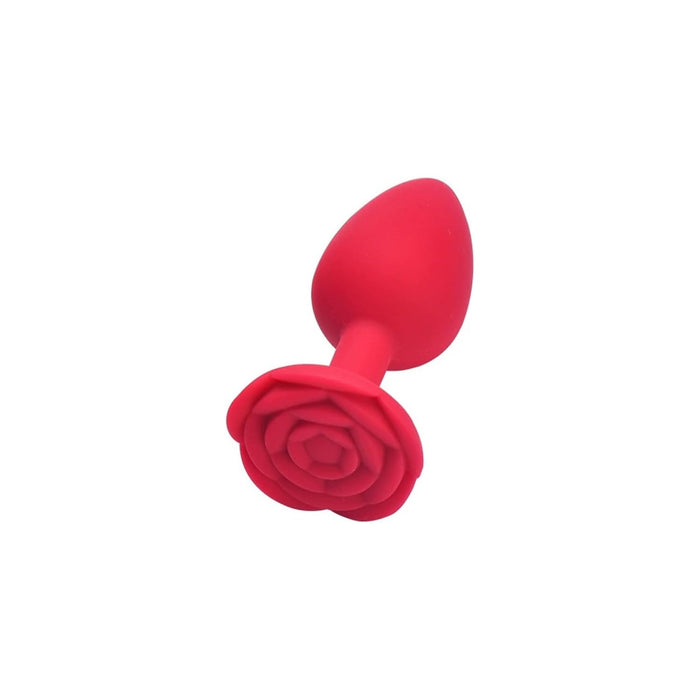 Soft red rose-shaped silicone anal plug for women - small starter kit