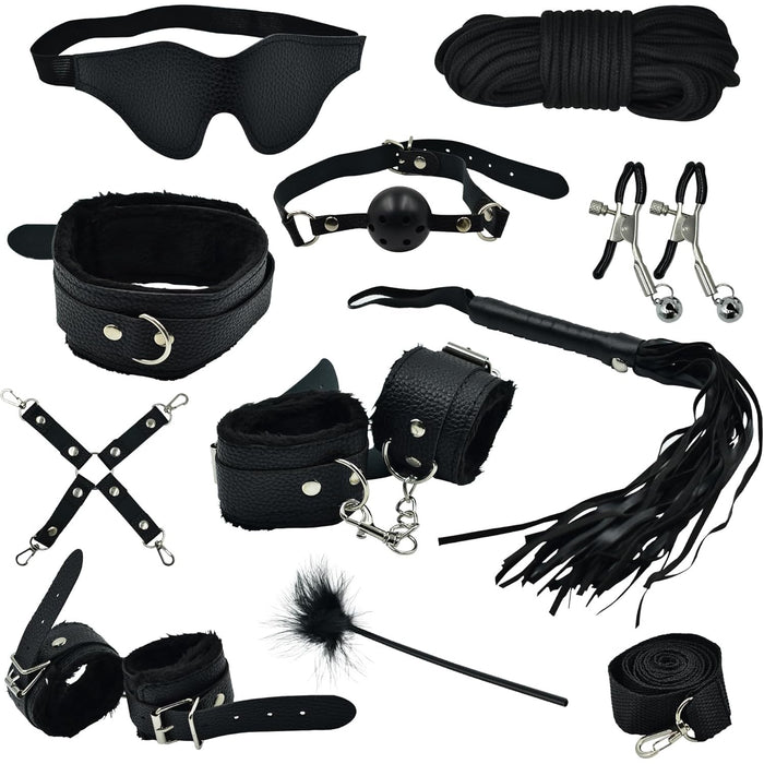 10 dalių BDSM rinkinys pradedantiesiems su reguliuojamais diržais ir antrankiais