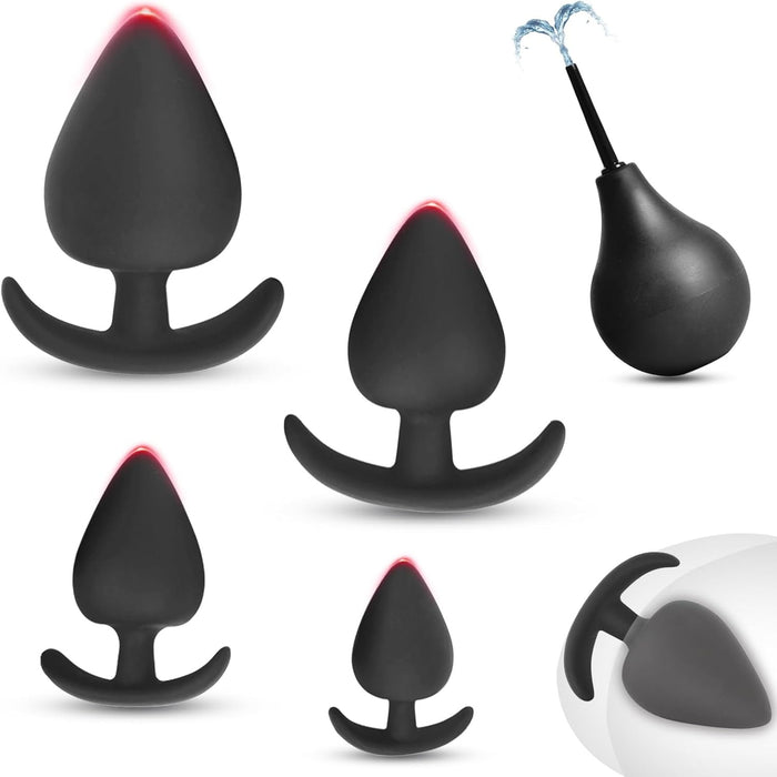 4-piece silicone anal plug set with accessories for pleasure