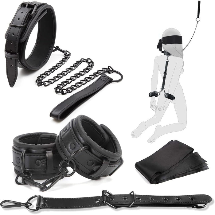 5-in-1 BDSM Bondage Set with Collar, Handcuffs, Blindfold, and Straps