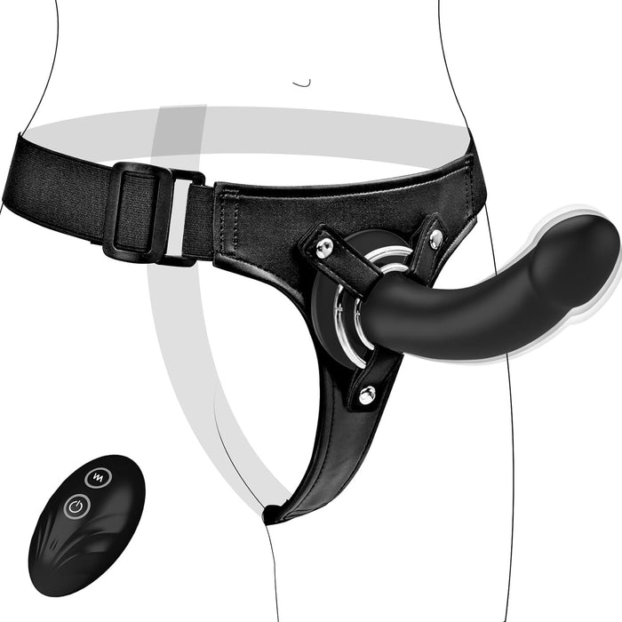 Vibruojantis Strap-On dildo su stipria prisitvirtinimo siurbtuke ir nuotoliniu pulteliu