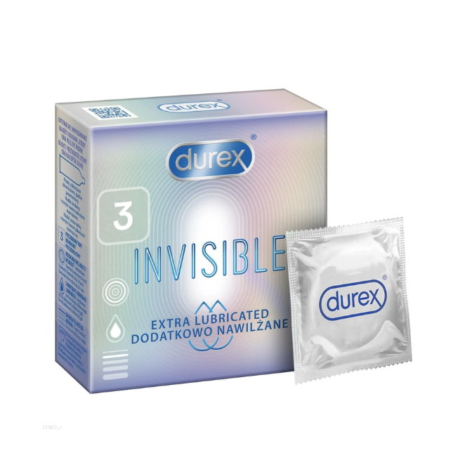 Durex Invisible Extra Lubricated prezervatyvai 3 vnt.