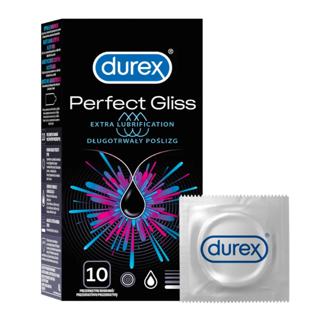 Durex Perfect Gliss ilgalaikio slydimo prezervatyvai, 10 vnt.