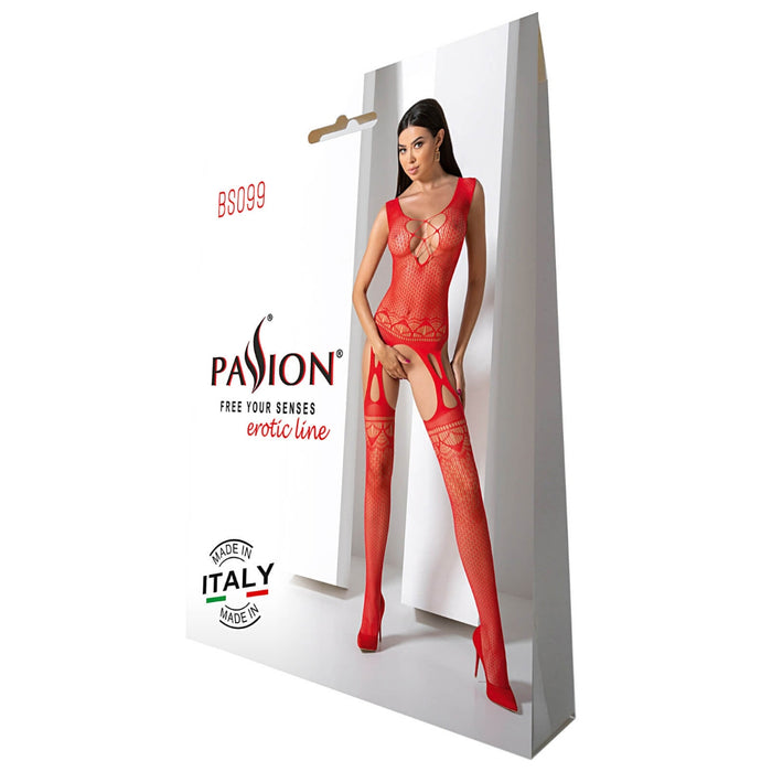 Passion Catsuit – Red body stocking with open bottom