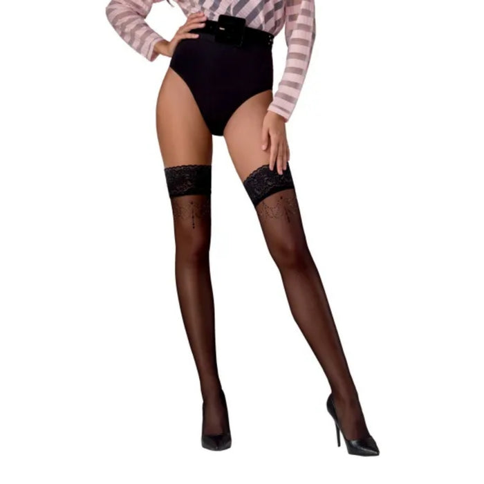 Passion black lace stockings, 20 denier, size 5 (ST120)