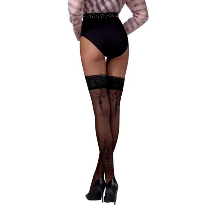 Passion black lace stockings, 20 denier, size 5 (ST120)