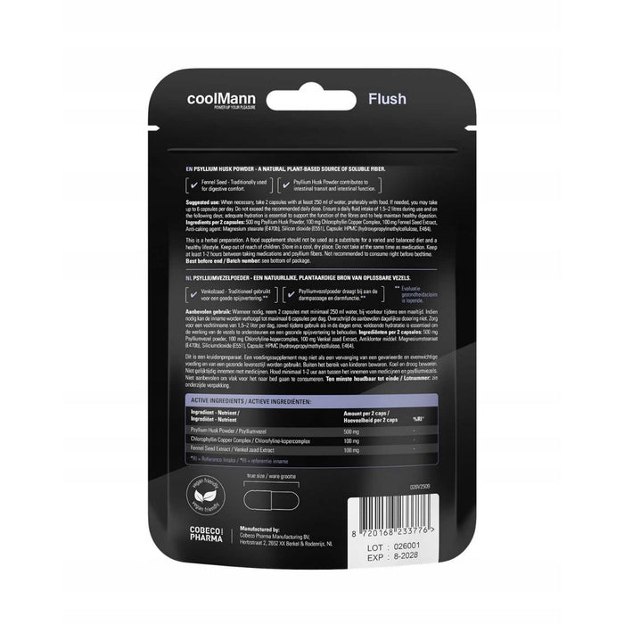 CoolMann FLUSH – plant-based dietary supplement with fiber, 60 capsules