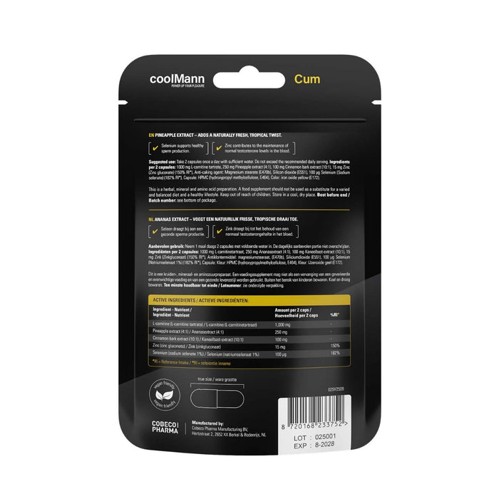 CoolMann CUM – maisto papildas vyrams su L-karnitinu, 60 kapsulių