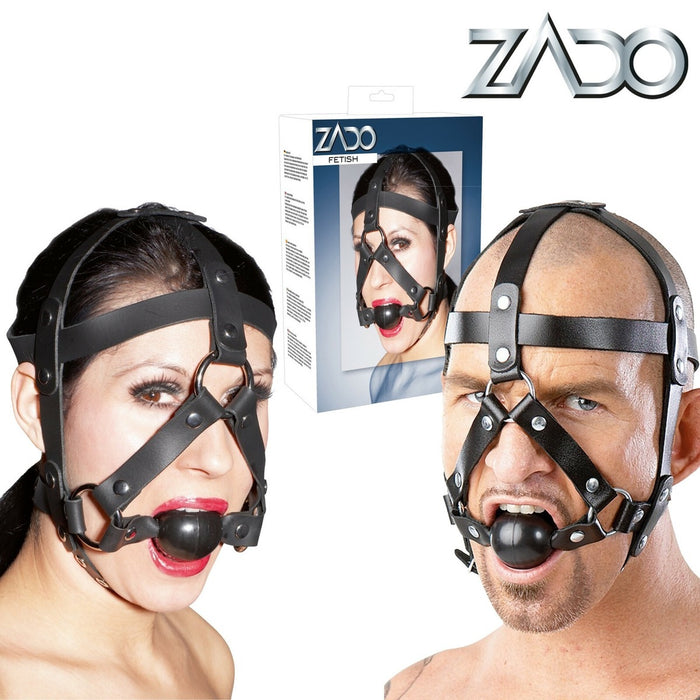 Burnos kaištis su galvos diržais ZADO – odinis, su reguliuojamais diržais