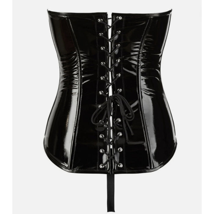 Blizgus lateksinis korsetas su atvirais kaušeliais Black Level – suvarstomas, su užtrauktuku