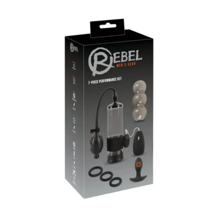 Rebel 7-piece set for men – pump, rings and sleeve