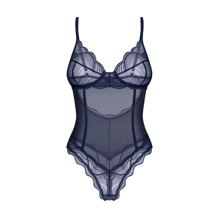 Nightly Blue Lace Open Bottom Bodysuit - Dark Blue