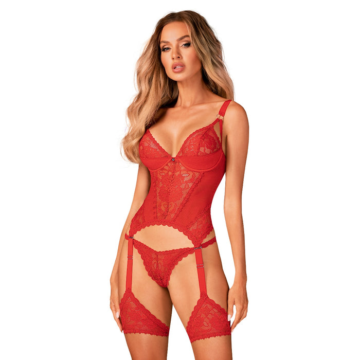 Obsessive Belovya corset with thong – red, lacy