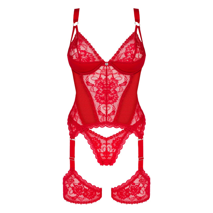 Obsessive Belovya corset with thong – red, lacy