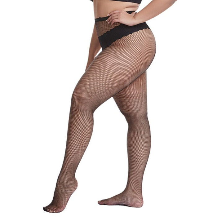 Leg Avenue Plus Size Open-Crotch Tights with Straps - Black
