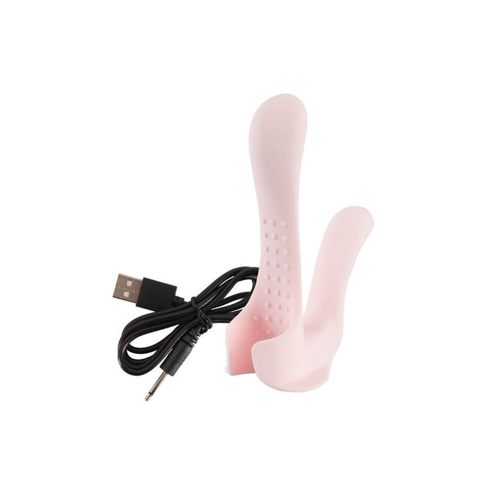 Couple's vibrator with two motors – silicone, USB, 13.1 cm