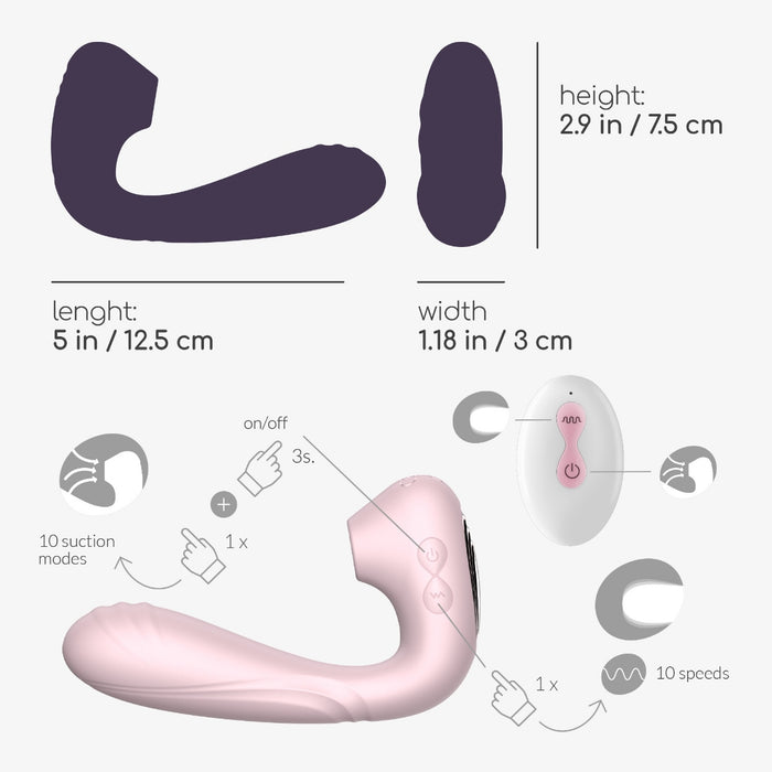Crushious Pookie Stimulator with Remote Control - Vacuum and Vibrating, Silicone, Pink