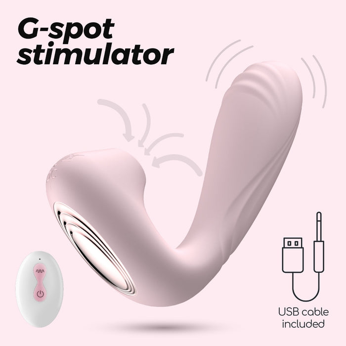 Crushious Pookie Stimulator with Remote Control - Vacuum and Vibrating, Silicone, Pink