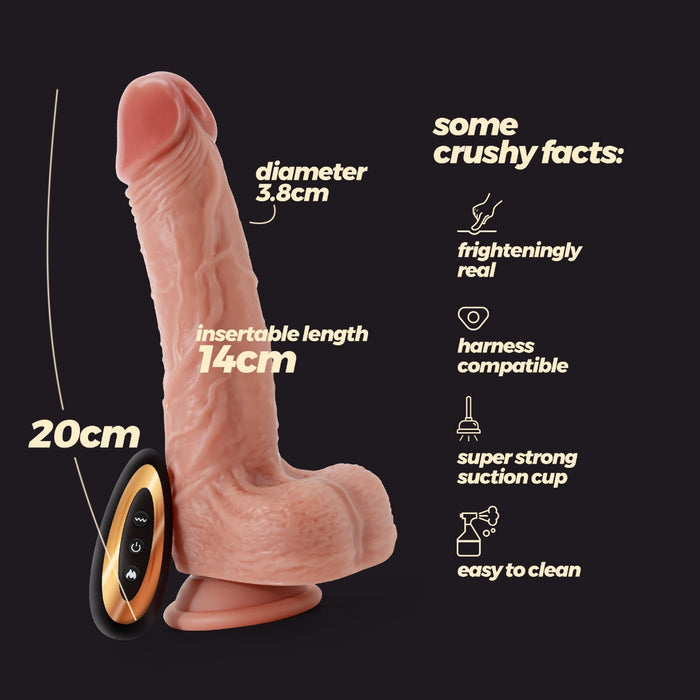 Crushious Inviktus Vibe 7.5 vibrator with remote control - penis imitator, rotation, silicone, flesh-colored