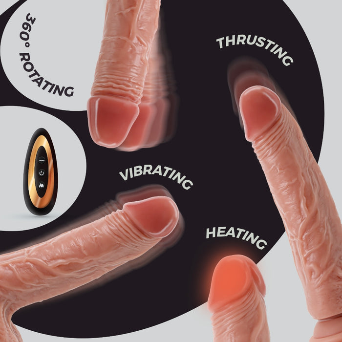 Crushious Inviktus Vibe 7.5 vibrator with remote control - penis imitator, rotation, silicone, flesh-colored