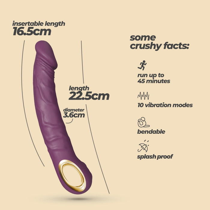Crushious Magnus Bend flexible vibrator - silicone, 22.5 cm