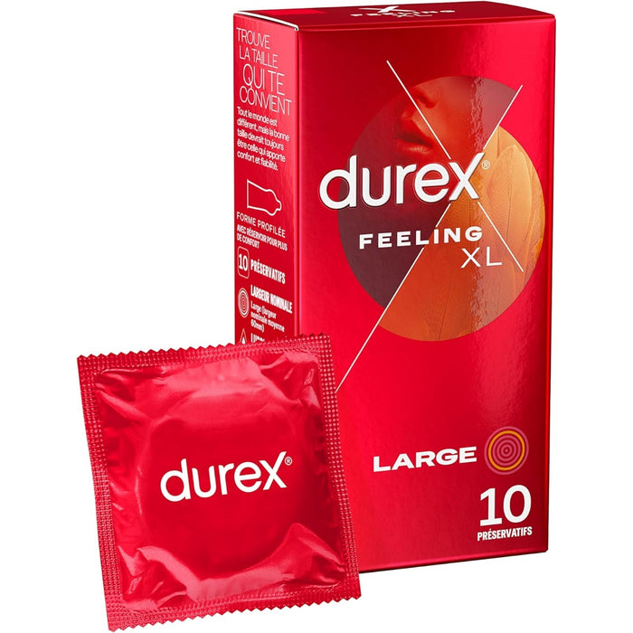 Durex Feeling XL – didesnio dydžio prezervatyvai 60 mm, 10 vnt.