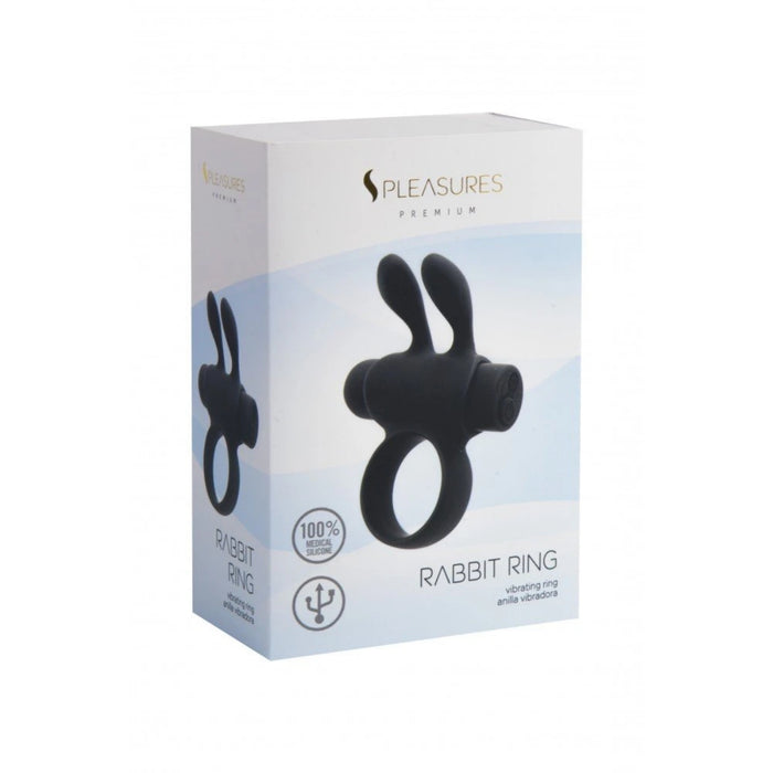 Rabbit Ring – penio žiedas su vibracija, silikoninis, juodas
