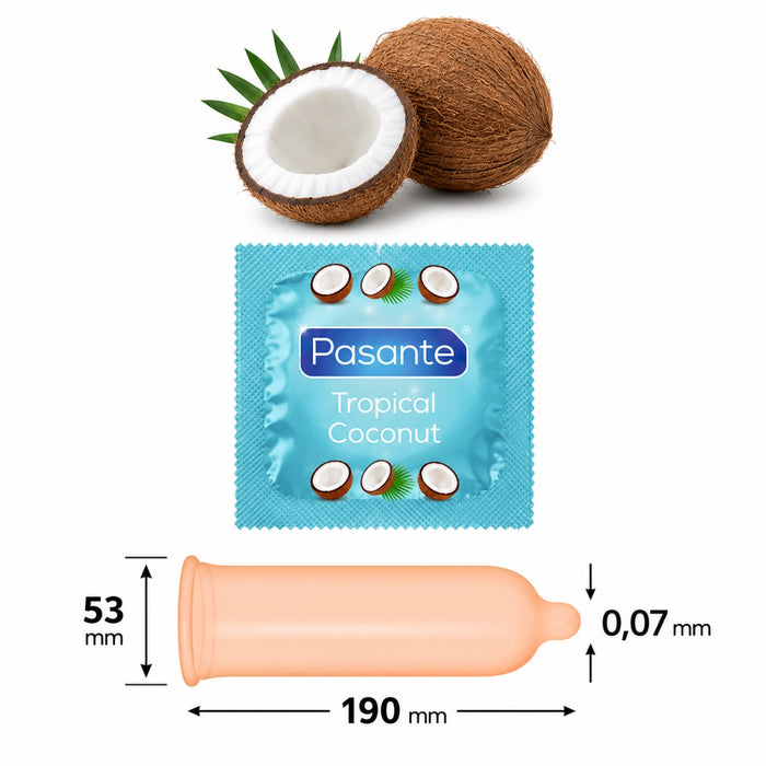 Pasante Tropical Coconut – prezervatyvas, kokosų aromato, 1 vnt
