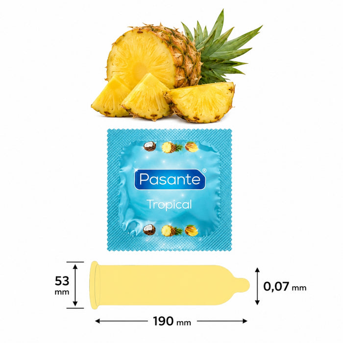 Pasante Tropical Pineapple – prezervatyvas, ananasų aromato, 1 vnt