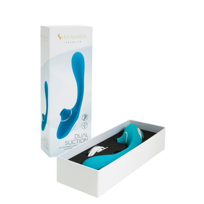 "S Pleasures Dual Suction" - Clitoral Stimulator with Vibrator (Turquoise)