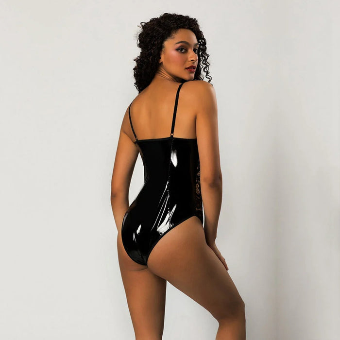 Lackbody 7039 – black wet look bodysuit, size S