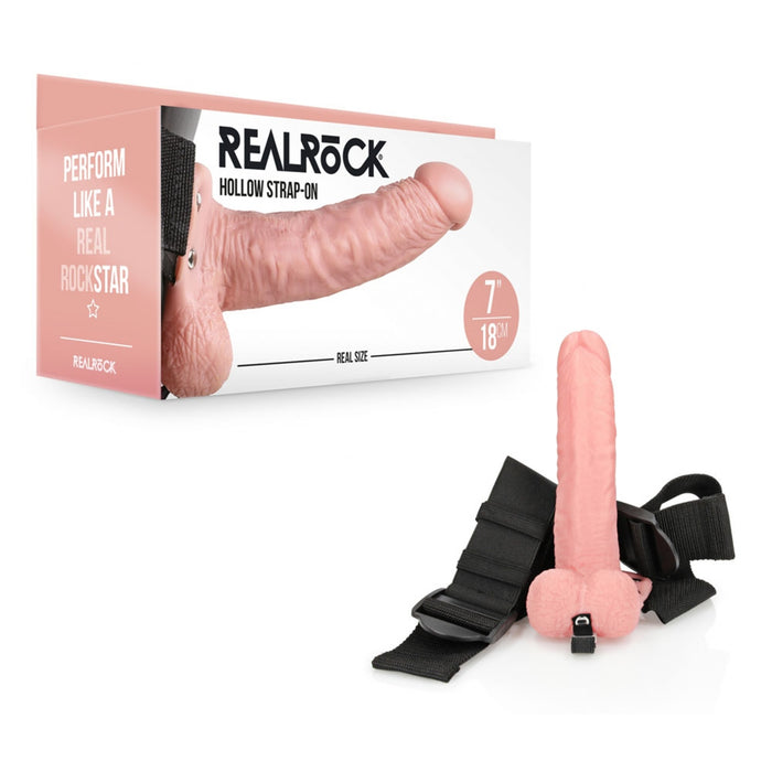 RealRock Hollow Strap-On With Balls – hollow strap-on with harness, 7″