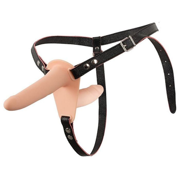 Vibrating Strap-On with Double Dildo - Silicone, USB, for Couples