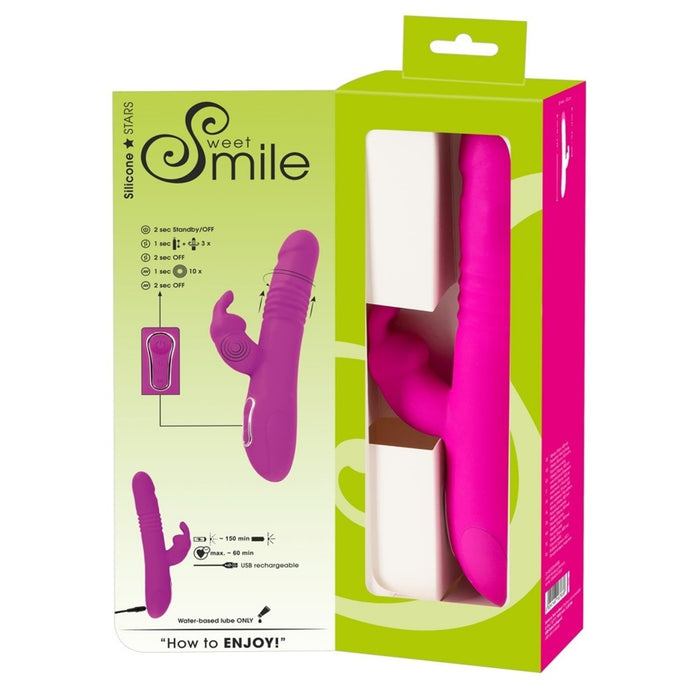 Sweet Smile Thrusting Pearl Rabbit – vibratorius, stumiamas, su klitorio stimuliacija, 26 cm